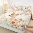 thumbnail image 4 of Castle Fairy Watercolor Floral Deer Queen Sheets 4 Pieces,Romantic Rose Leaves Queen Sheet Sets,Peach Blue Cream,1 Fitted Sheet, 1 Flat Sheet and 2 Pillowcases, 4 of 6