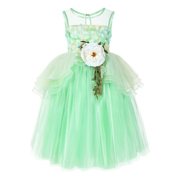 Tiana Costume Dress for Girls Birthday Role Play Dress Up Ball Gown Halloween Fancy Party Dress