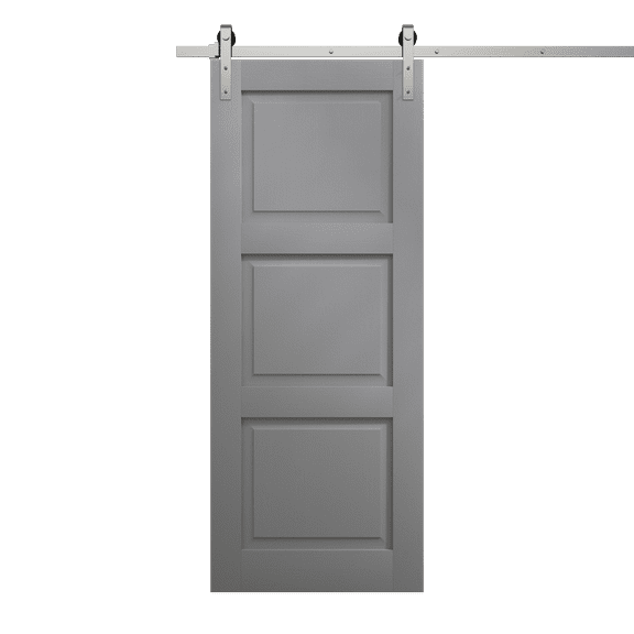 Modern Barn Door 18 x 80 inches | Ego 5010 Painted Grey Oak | 6.6FT Silver Rail Track Heavy Hardware Set | Solid Panel Interior Doors