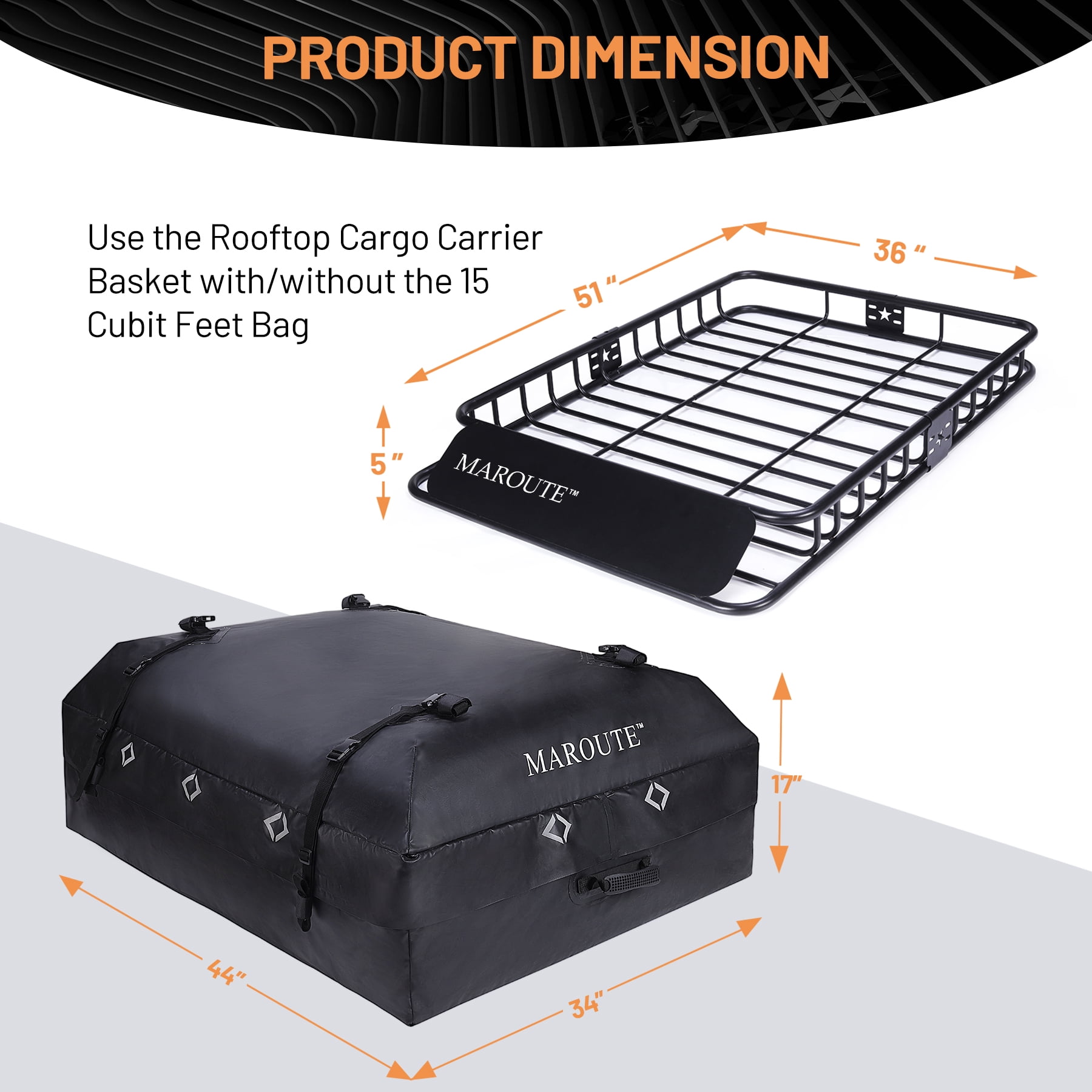 Mekek Heavy Duty Rooftop Cargo Carrier Rack 200 lbs, Steel Black, 51 x 36 Inch