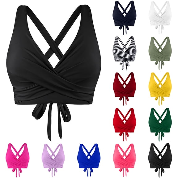 Letdown Women Lace Up Swimwear Tops Underwire Full Coverage Bikini Top Push Up Swim Crop Top Tie Back Bathing Suit Tops Birthday Gifts for Ladies Size for XS-XL
