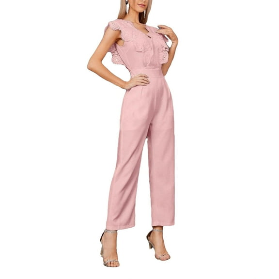 Women's Jumpsuits Elegant Plain Wide Leg V neck Sleeveless Pink M (6)