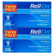 ReliOn Medium Alcohol Prep Pads, 2-Ply, 200 Swabs Per Box (400 Total Count)