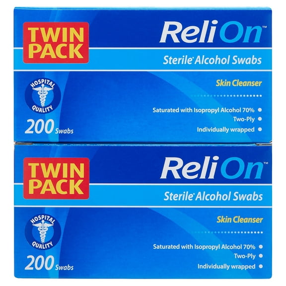 ReliOn Sterile Alcohol Swabs, Twin Pack, 400 Count