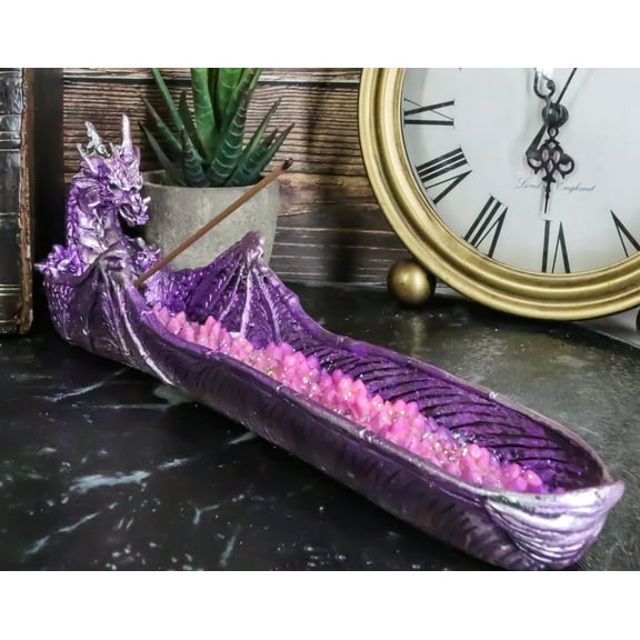 Ebros Magenta Sunset Dragon Guarding Pink Crystal River Incense Burner Holder