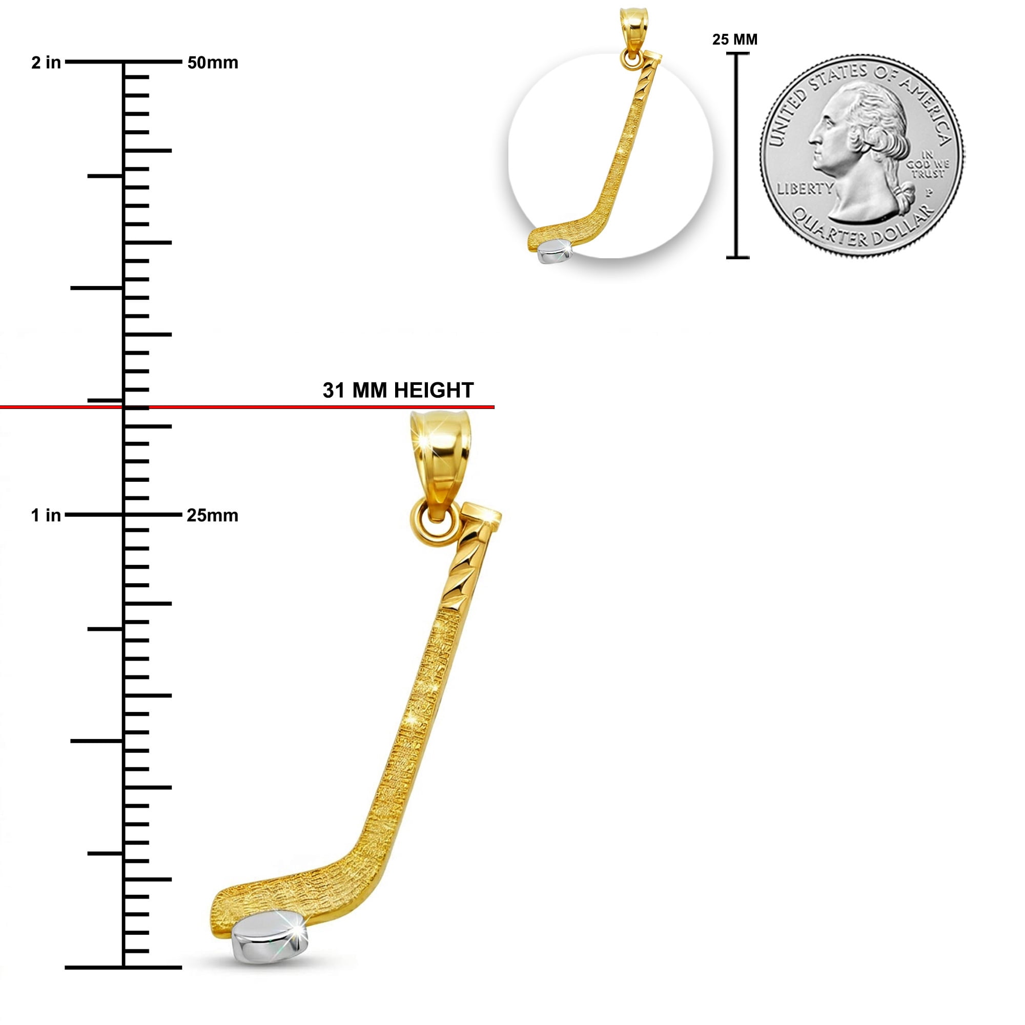Charm America - Gold Hockey Stick Charm - 10 Karat Solid Gold