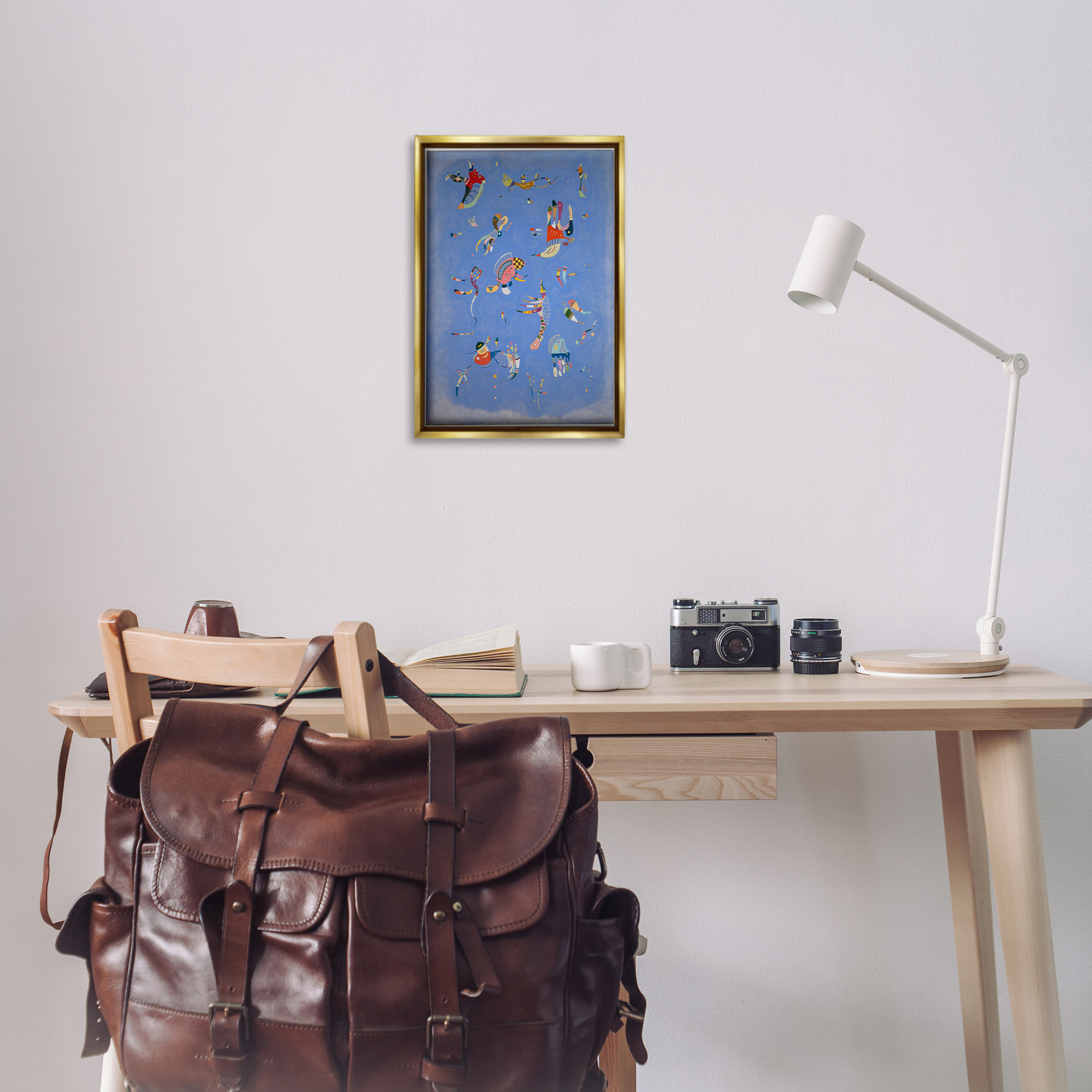 Stupell Industries Kandinsky Sky Blue Painting Abstract Painting Gold Floater Framed Canvas Art Print Wall Art, 17 x 25