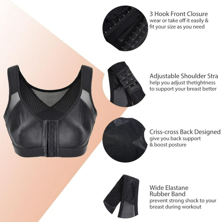 Women's Full Coverage Front Closure Wire Free Back Support Posture Bra 