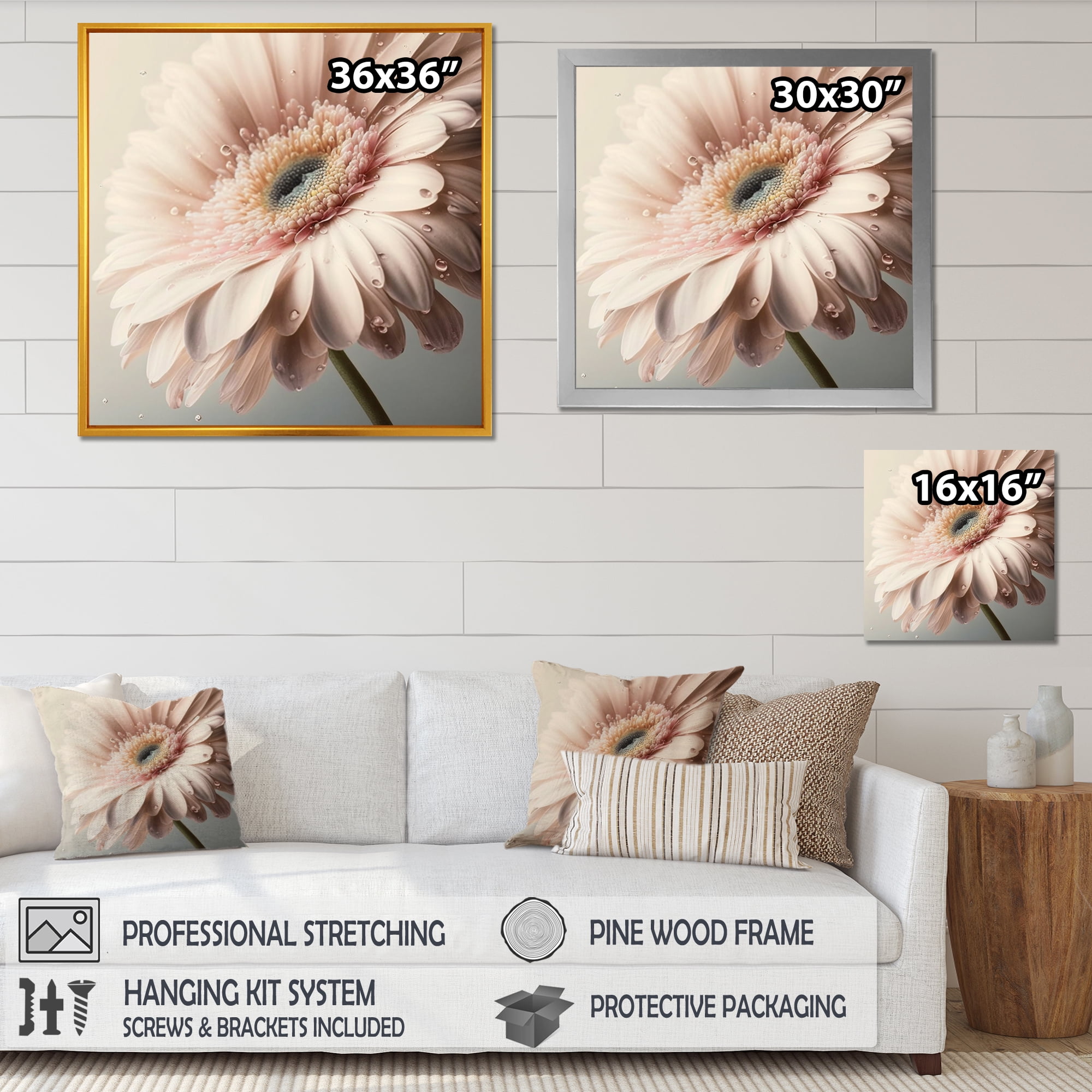 Designart Pink Gerbera Flowers I Canvas Wall Art