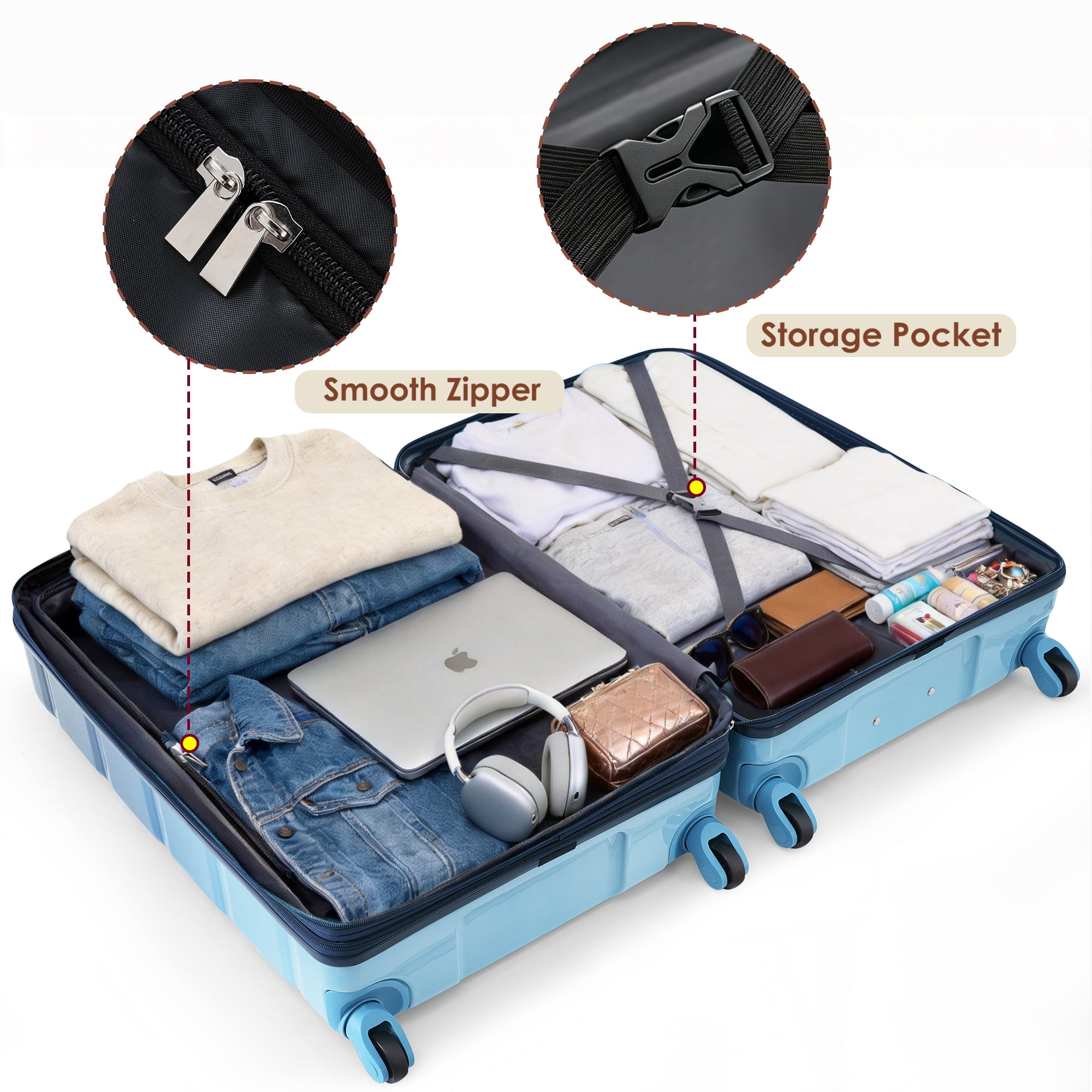 Euroco 3 Piece Luggage Sets, 28 Inch Checked Suitcase with TSA Lock & Spinner Wheels, ABS+PC Hardshell Suitcase Set with Travel Bag for Men Women,Navy