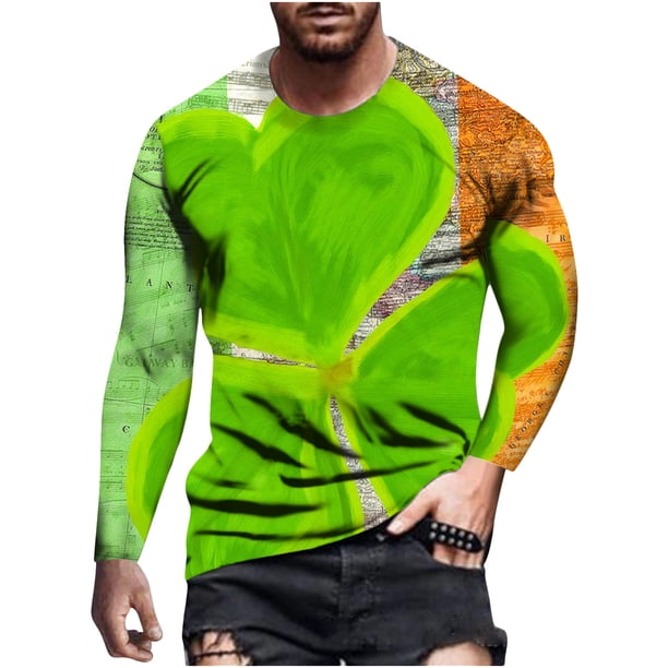 Camiseta de todos los días unisex para hombre Camiseta informal de manga larga con estampado gráfico en 3D del día de San Patricio Pompotops oipoqjl6751