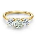 thumbnail image 3 of Gem Stone King 18K Yellow Gold Plated Silver Green Prasiolite and White Topaz Engagement Ring for Women | 2.00 Cttw | Round 6MM | Gemstone Birthstone | Size 7, 3 of 6