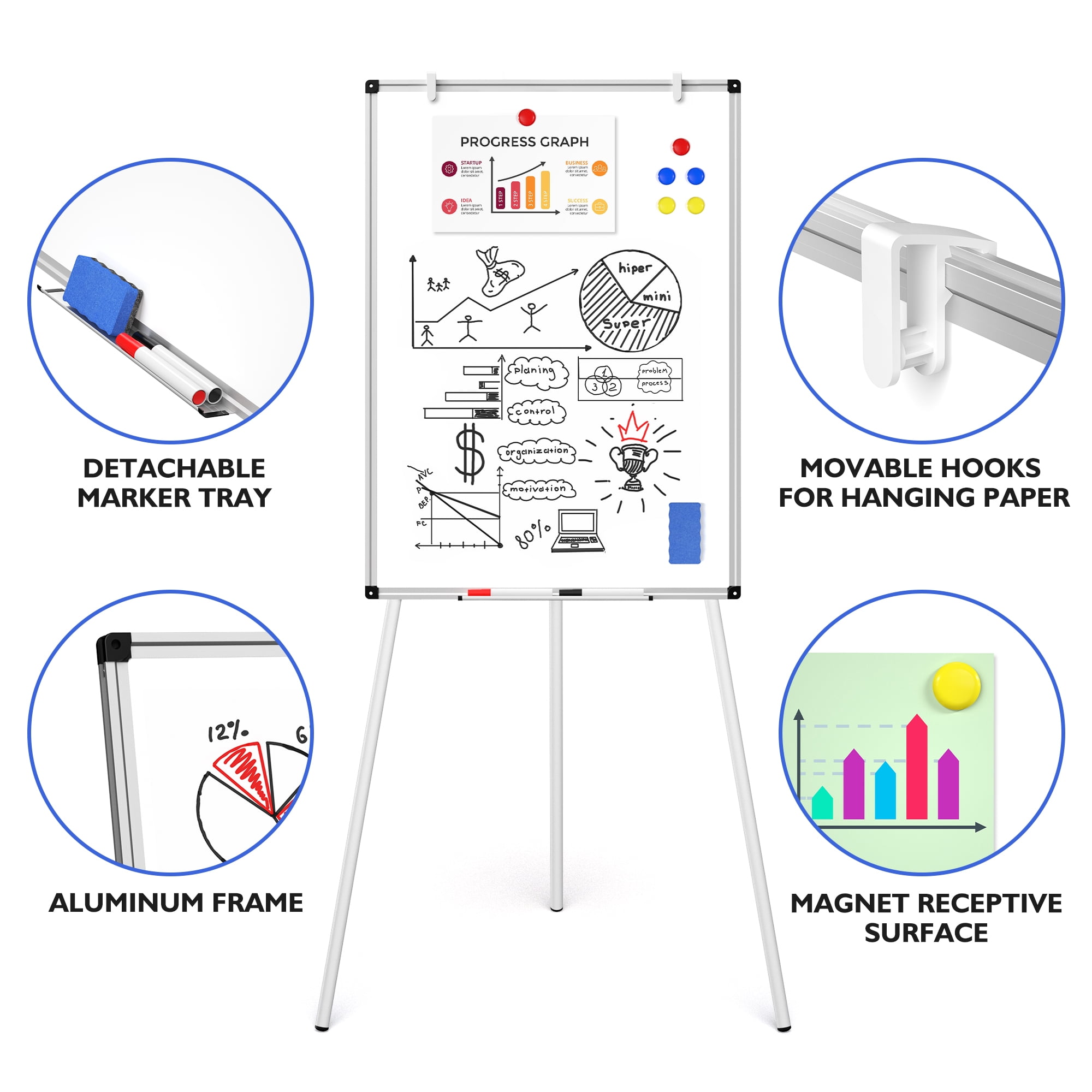Magnetic Whiteboard Easel Stand,Portable White Board 36 x 24, Tripod Height Adjustable, Easel Stand White Board for School or Office & Teaching