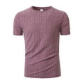 thumbnail image 2 of PNTUTB Summer Men's Solid Vertical Stripe Stretch Crew Neck Pullover Casual Sports Fitness Short Sleeve T Shirt, 2 of 6