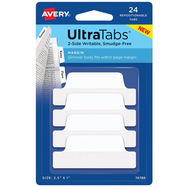 Pestañas Avery Margin Ultra Tabs de 2,5 x 1 cm, color blanco (74789)