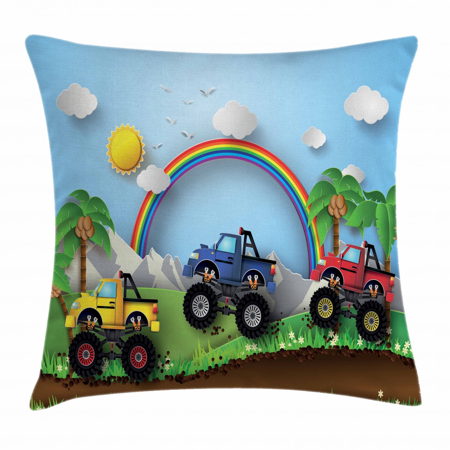 Monster Truck Throw Pillow Cushion Cover, Graphic Colorful Monster