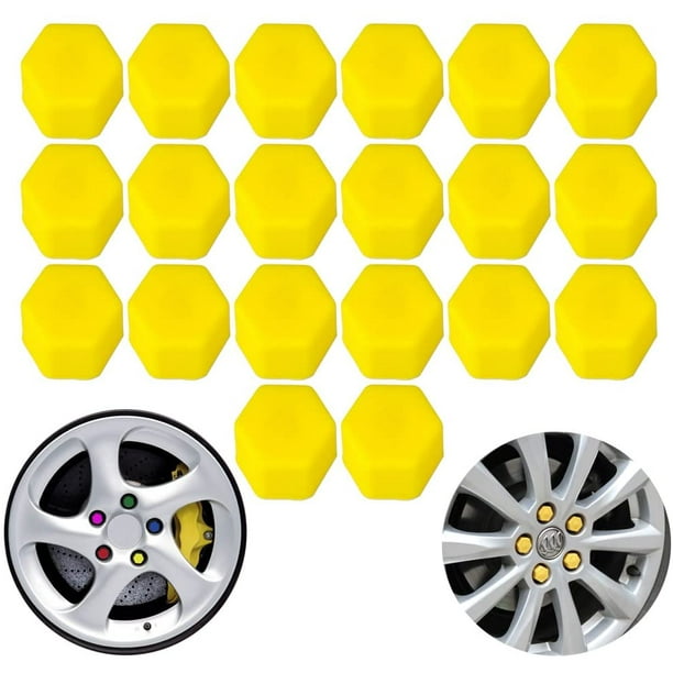 20 pièces/ensemble 19mm jaune Auto voiture Silicone roue écrou boulon  couvercle pneu poussière bouchon à vis nuit lumineux écrou de roue capuchon  de protection vis de roue 