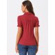 thumbnail image 4 of Blusa de algodón Allegra K con volantes y cuello vuelto para mujer Borgoña S, 4 of 6