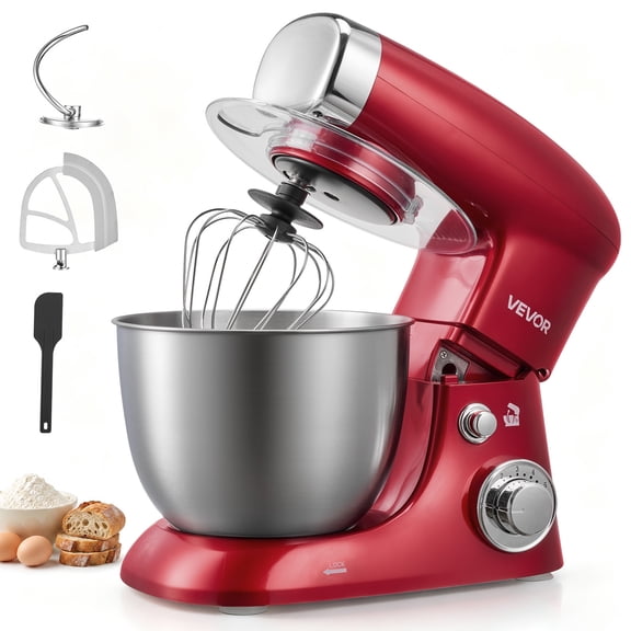 VEVOR 4.2 Qt Tilt Head Stand Mixer 400W Electric Dough Mixer, 6 Speeds Food Kitchen Mixer with Stainless Steel Bowl, Splash Guard, Dough Hook, Whisk, Beater, for Baking Mixing Whipping