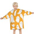 thumbnail image 3 of Orange Halloween Ghosts Blanket Hoodies for Kids 6-13YR Oversize Wearable Blanket Hoodies for Boys Girls Teens, 3 of 7