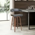 thumbnail image 3 of Topanga 30.5" Swivel Walnut Wood Bar Stool in Gray Faux Leather with Golden Bronze Metal, 3 of 8