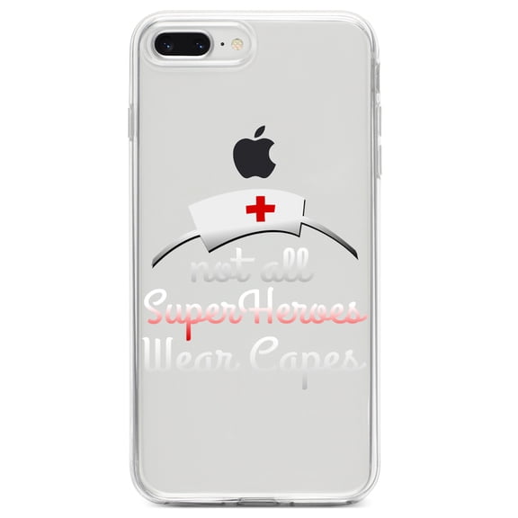 DistinctInk Clear Shockproof Hybrid Case for iPhone 7 PLUS / 8 PLUS (5.5" Screen) TPU Bumper Acrylic Back Tempered Glass Screen Protector - Nurse - Not All Super Heroes Wear Capes