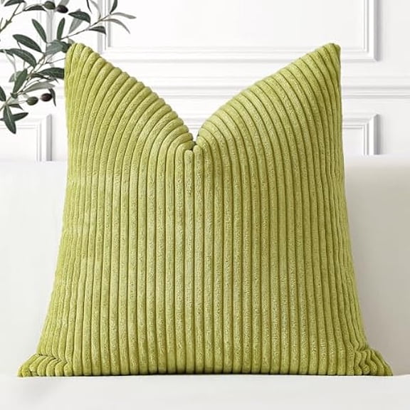 Eryueer Cozy Striped Corduroy Cushion Cover 40x40cm Super Soft Decorative Square Throw Pillow Covers Case for Sofa Couch Bedroom Car Decor 16 x 16 Inches, Apple Green