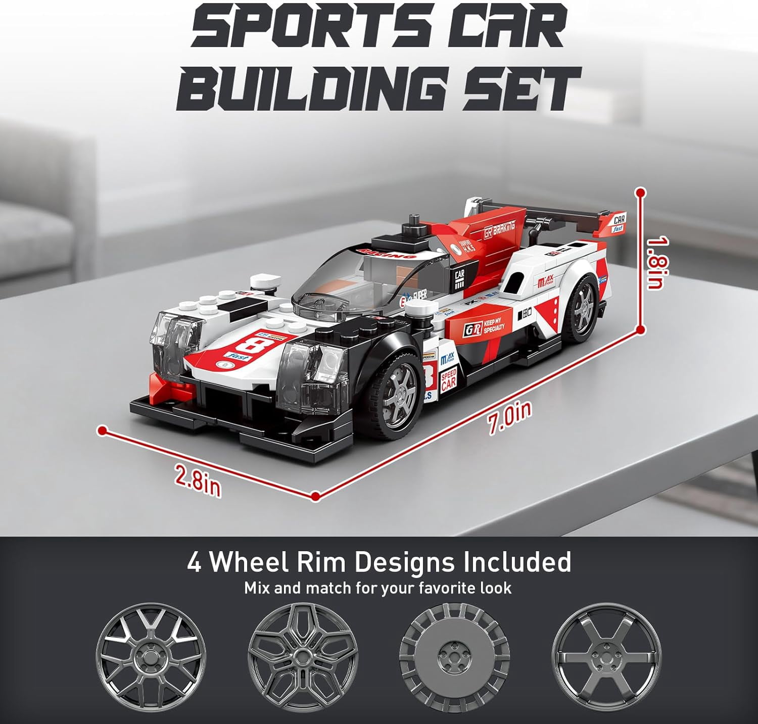 Speed Racing Car Building Set, 1:20 Scale Sports Car Model Kit, Cool Collectible Cars Construction Toys Gifts for Adults Teens Age 14+ (368 Pieces)