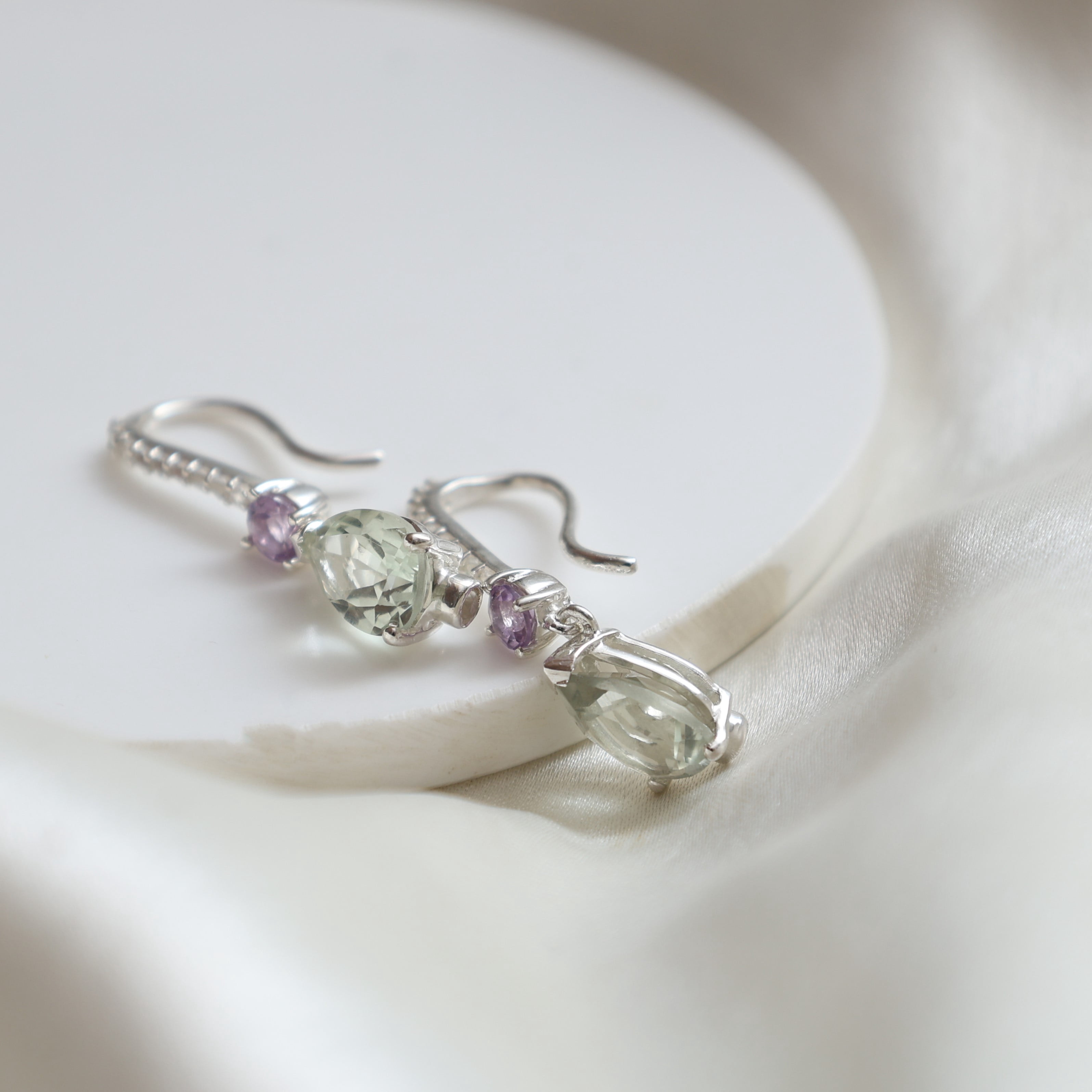 Art Deco Green Amethyst-Prasiolite Dangle/Drop Earrings - 925 Sterling Silver Dangle Earrings - Birthstone Earrings - Gemstone Earrings for Women