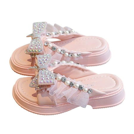 

Celiean Trendy Elegant Bowknot High Heel Shoes For Girls Lightweight Non Soft Bottom Dress Shoes For Performance Party Pink 8-9Y
