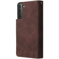 thumbnail image 6 of Wallet Case for Samsung Galaxy S21, Premium Vintage PU Leather Magnetic Closure Handbag Zipper Pocket Case Kickstand Card Holder Slots with Wrist Strap TPU Shockproof Flip Case - Coffee, 6 of 8