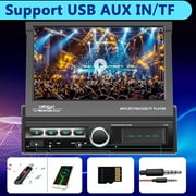 Podofo Single Din 7 Automatic Motorized Flip Out Screen Car Stereo Radio with Mirror Link Backup Camera