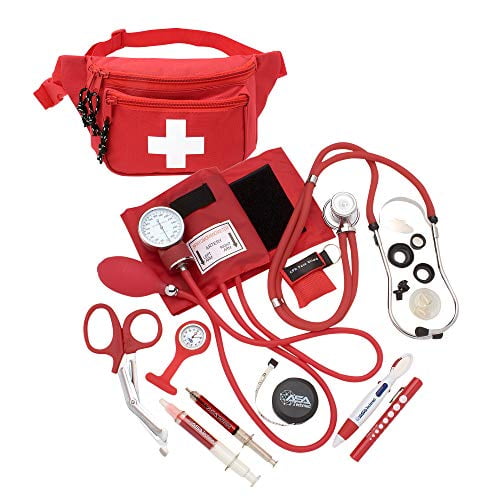 AsaTechmed Deluxe Blood Pressure Kit with Sprague Rappaport Type Stethoscope || Health Monitor Kit Fanny Pack w CPR Mask + Accessories