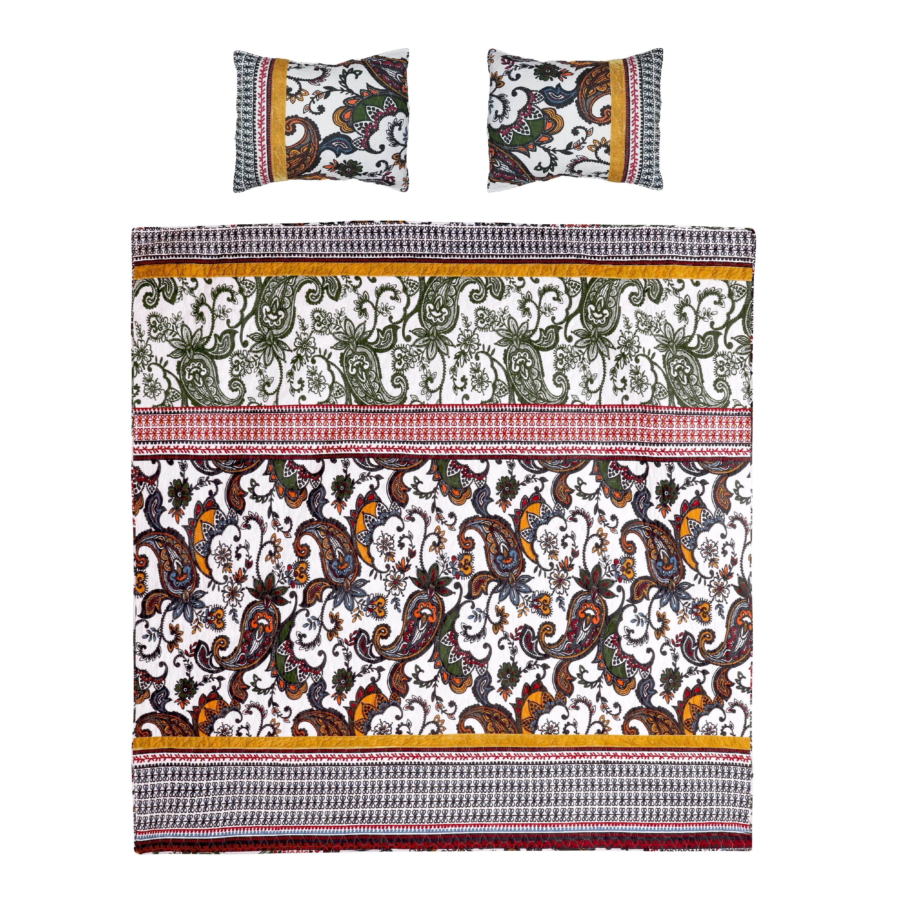 Global Trends Olivia Velvet-Embellished Cotton Quilt Set Featuring Boho Paisleys, 2-Piece Twin
