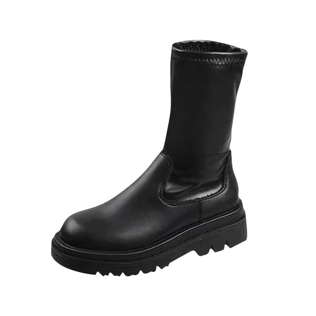 Bottes de Chevalier Courtes à Plateforme Extensibles à Manches Mi-Longues Noires pour Femmes