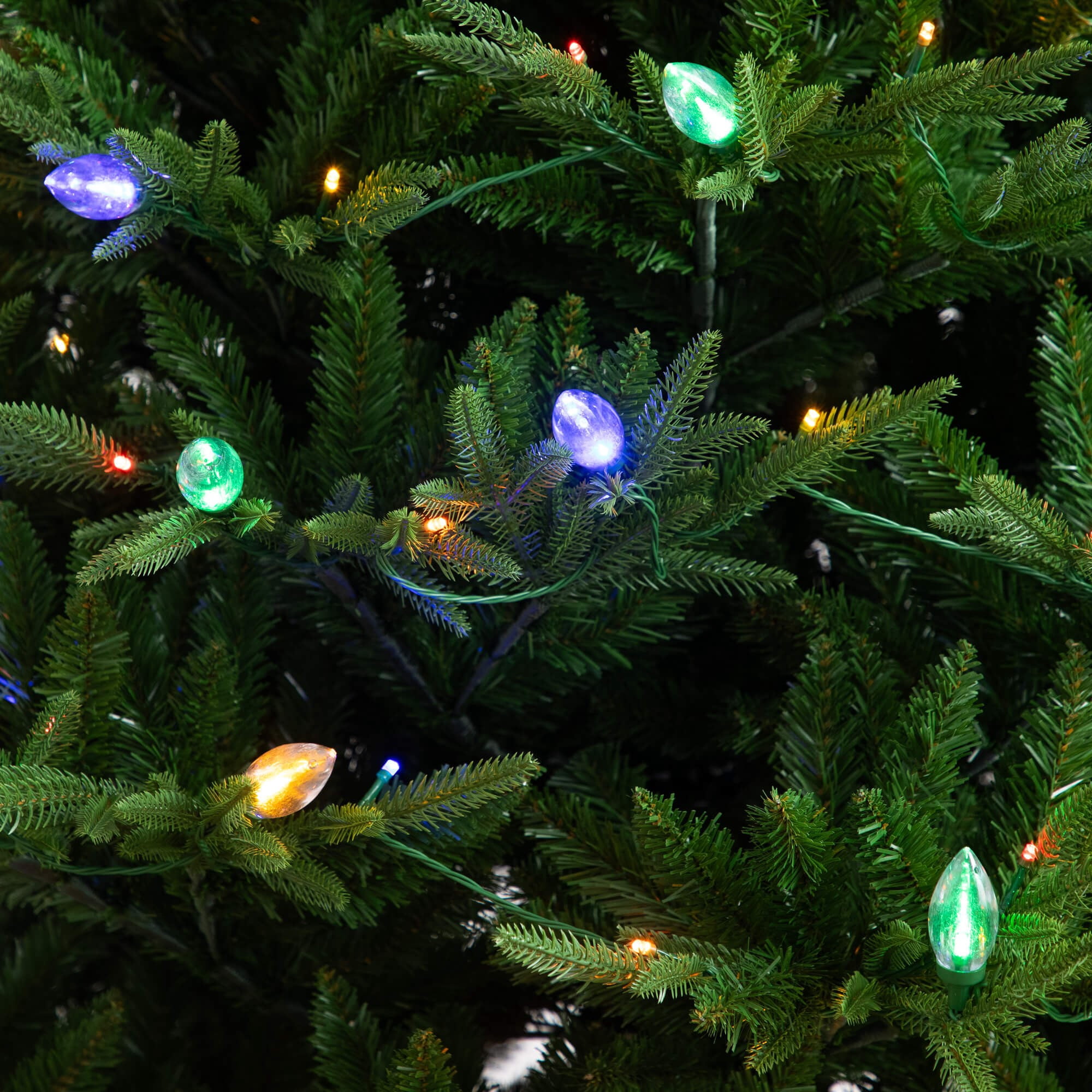 Nearly Natural 7ft. Pre-Lit Artificial Luxembourg Pine Christmas Tree with 340 Multicolored Traditional Bulb LED Lights