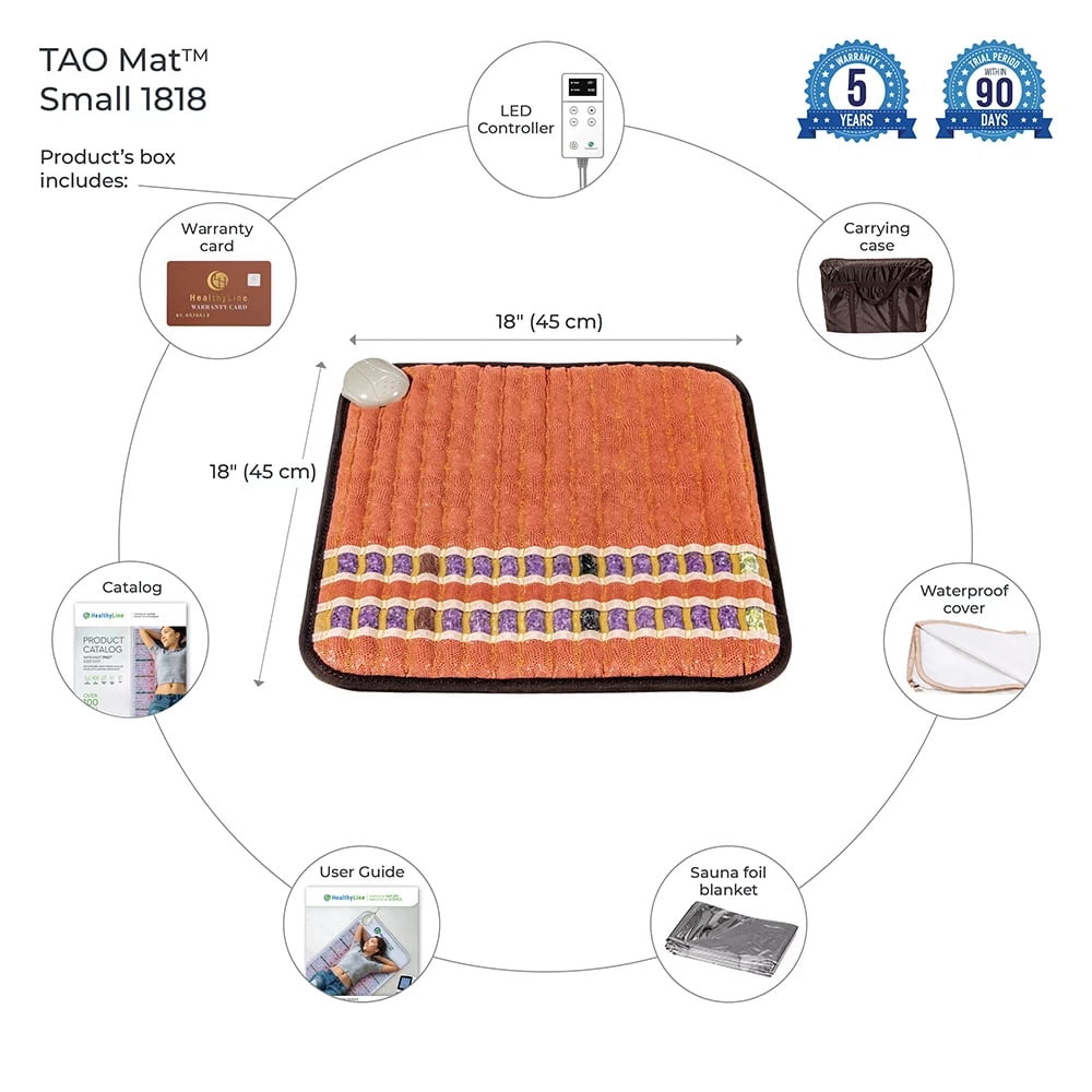 TAO-Mat Far Infrared Heating Pad, Crushed Amethyst, Tourmaline, Obsidian Crystals and Jade, Portable 18" x 18"