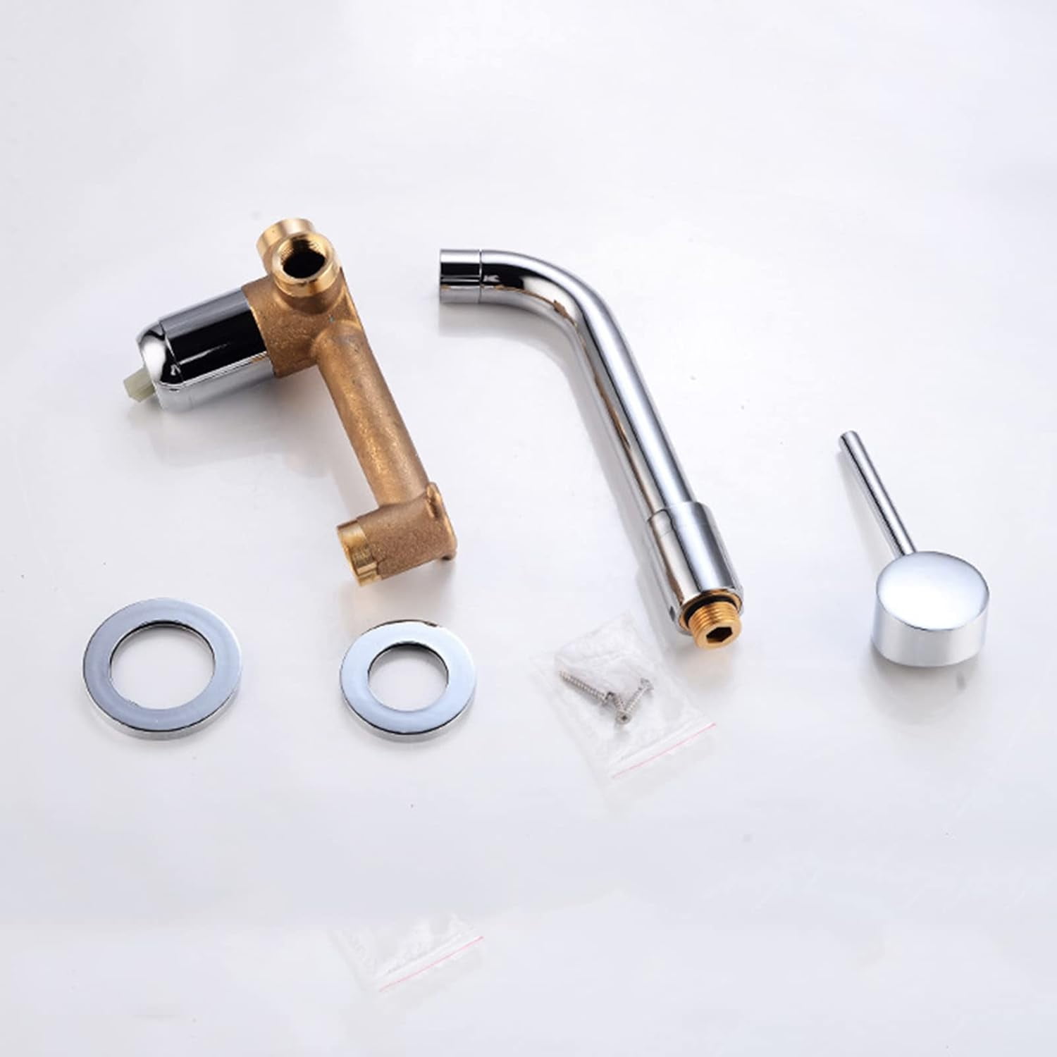 Wall Mount Bathroom Faucet, Single Handle Wall Mounted Bathroom Sink Faucet, Hot and Cold, Basin Mixer Tap Faucet, Chrome Plated, One-Piece