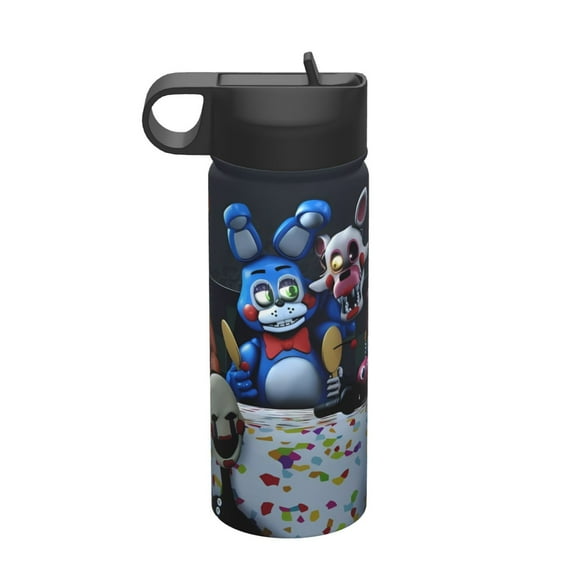 Saiise Five Nights At Freddy'S Print Insulated Water Bottle with Straw,Sports & Travel Water Bottle 18oz Double Walled Stainless Steel,Reusable Thermal Water Bottle