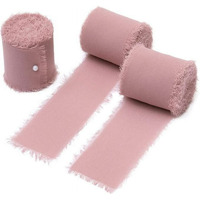 Zhuge Cintas para embalaje de cajas de regalo, cintas de gasa con bordes sin rematar rasgadas a mano, decoraciones de moños de cinta, tiras de tela de seda real (gris rosa)