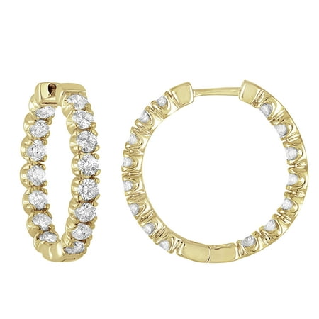 4 cttw Certified Diamond Hoop Earrings 14K Yellow Gold I1-I2 Clarity, G-H