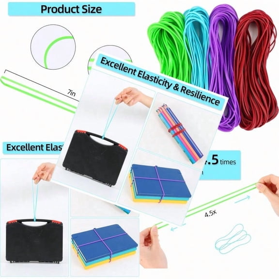 Large Heavy Duty Rubber Bands - 120 Pcs 7x1/8 Inches Assorted Colors Office Home Use