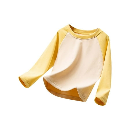 

Penkiiy Toddler Baby Kids Winter Boys Girls Patchwork Color Long Sleeved Thickening Home Wear Clothes Top 8-9 Years Yellow