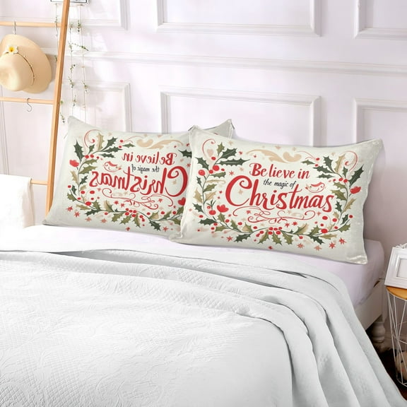 Pillow Case Plush Pillow Red Merry Christmas Elegant Wreath Case standard size/King size/Queen size Bed Pillow Pillowcases