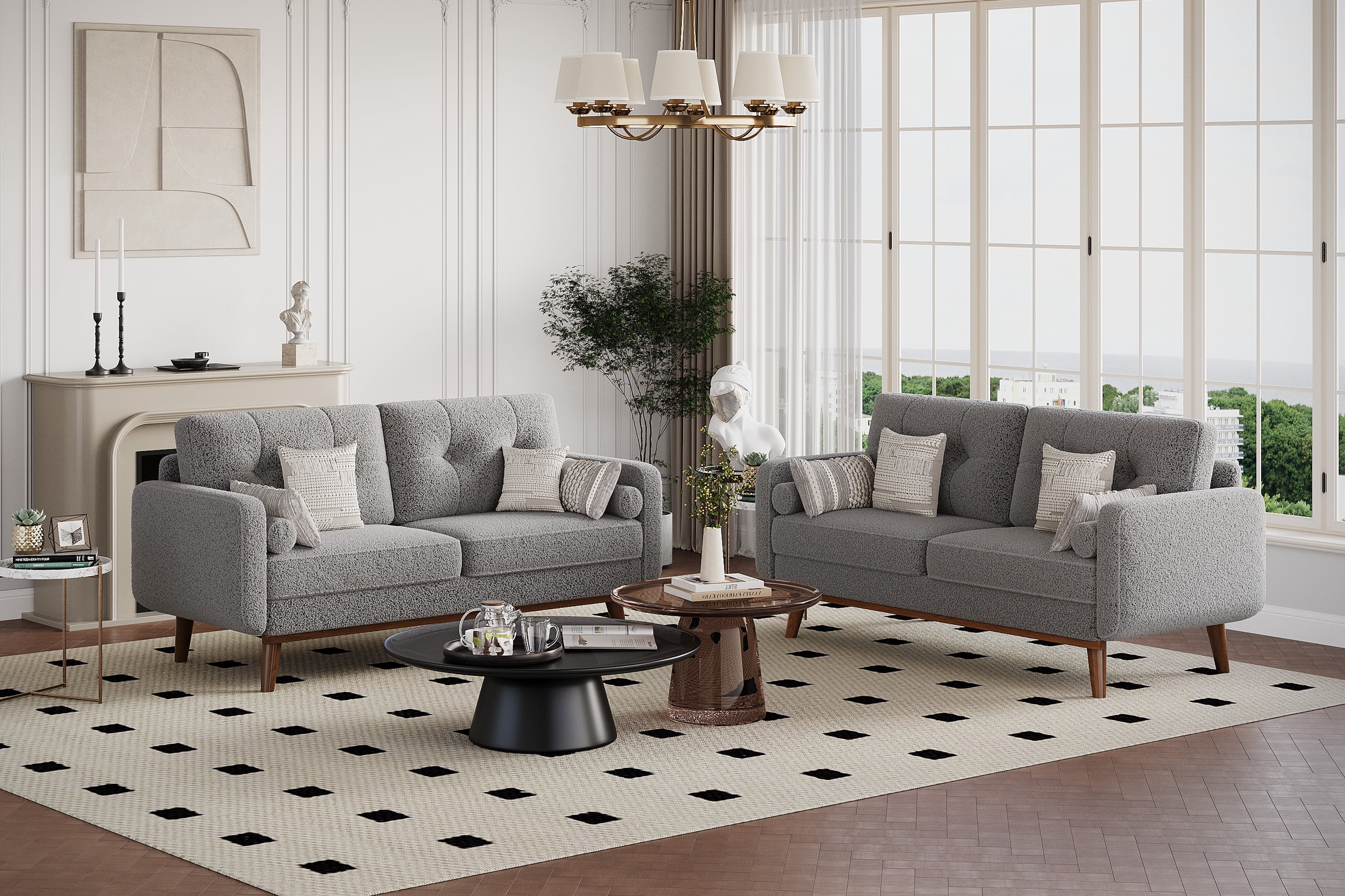Modern Accent 65"W Loveseat Sofa, Button Tufted Upholstered Furniture,Mid Century Modern Decor Love Seat Couches for Living Room, Small Couch for Bedroom Office Apartment, So-lid & Easy to Install
