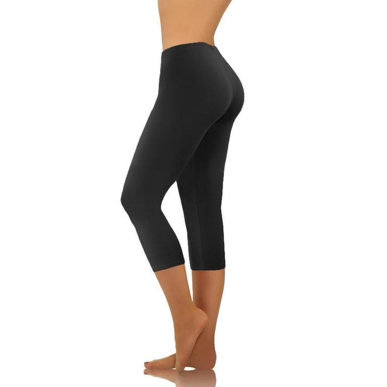 Yoga Capri Pants for Women Stretch Workout Joggers Leggings Capris High  Waisted Solid Color 3/4 Athletic Pants (Large, Black) 