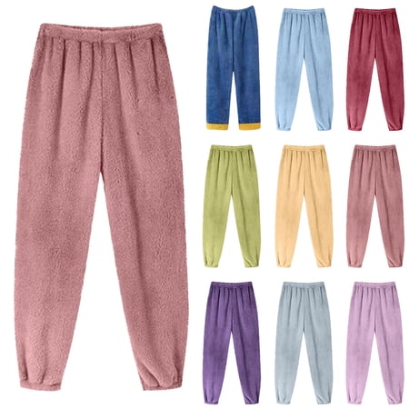 HAOTAGS Women s Thickened Pajama Pants Soft Warm Fall Winter Lounge Pants Wine M