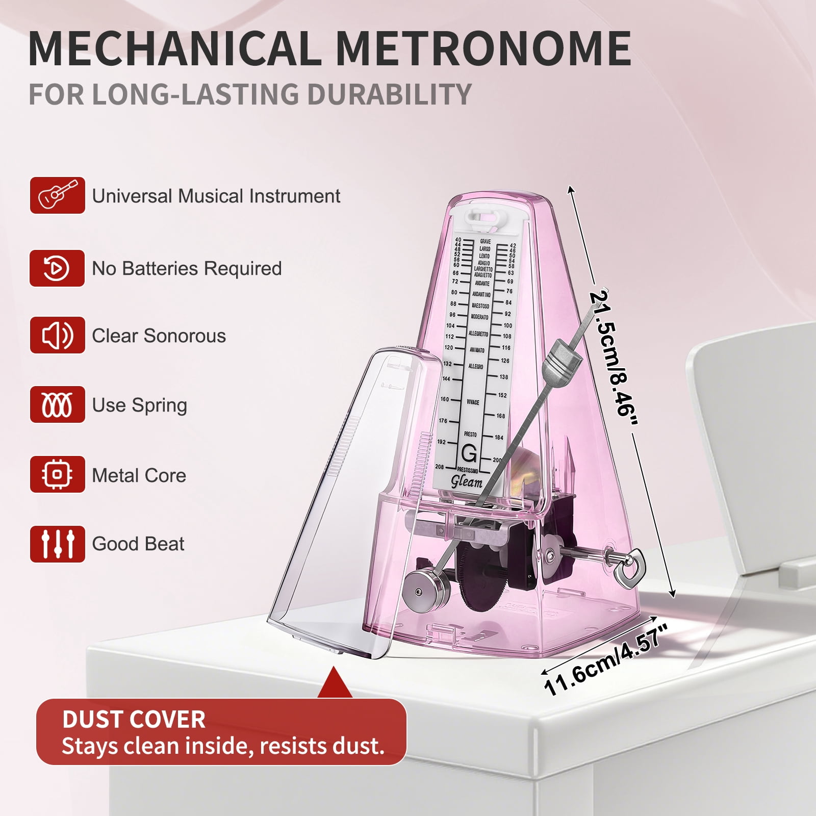 Mechanical Metronome for Piano Guitar Bass Violin Drums and Other Instruments Loud Sound and High Precision