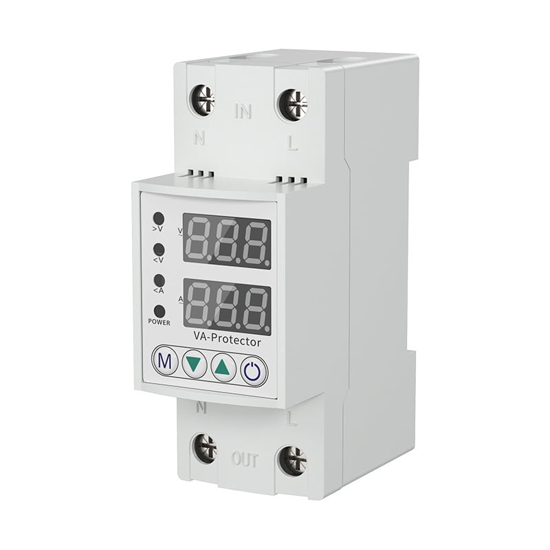 63A 220V Din Rail Adjustable Over and Under Voltage Protective Device Protector Relay Over Current Protection Home Use Dual LED Display