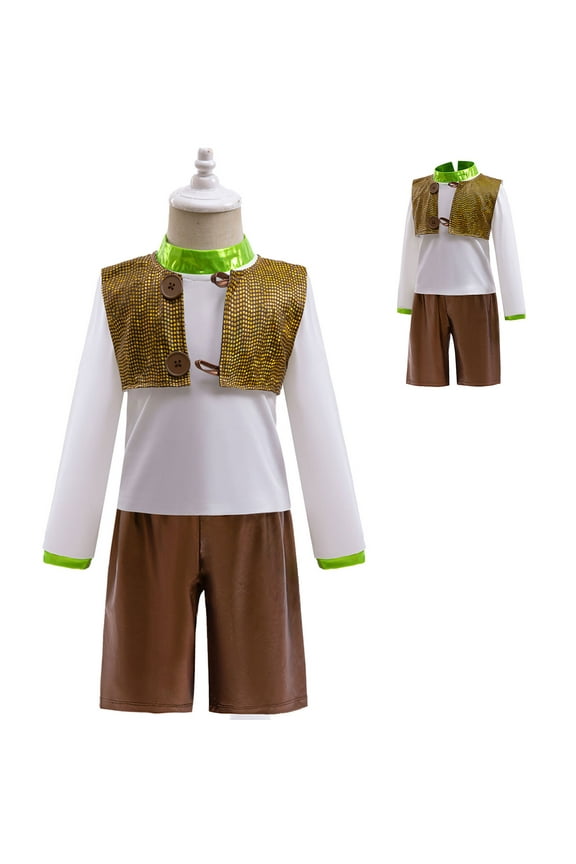 Kids Green Ogre Cosplay Costume Set Halloween Top Pant Vest Dress up for 2-3T